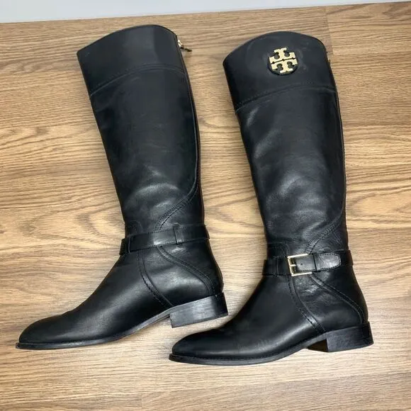 Tory Burch Adeline Black Leather Tall Riding Boots Size 9 M