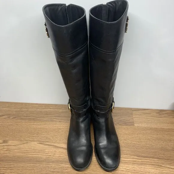 Tory Burch Adeline Black Leather Tall Riding Boots Size 9 M