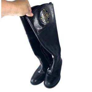 Tory Burch Black &amp; Gold Riding Boots