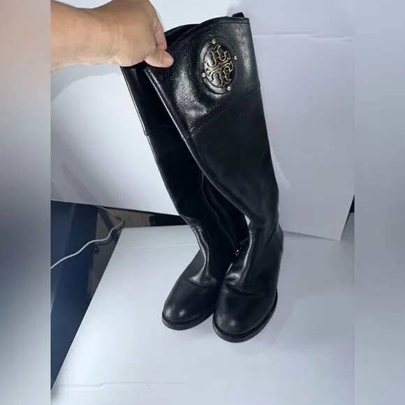 Tory Burch Black &amp; Gold Riding Boots