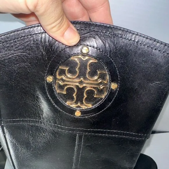 Tory Burch Black &amp; Gold Riding Boots