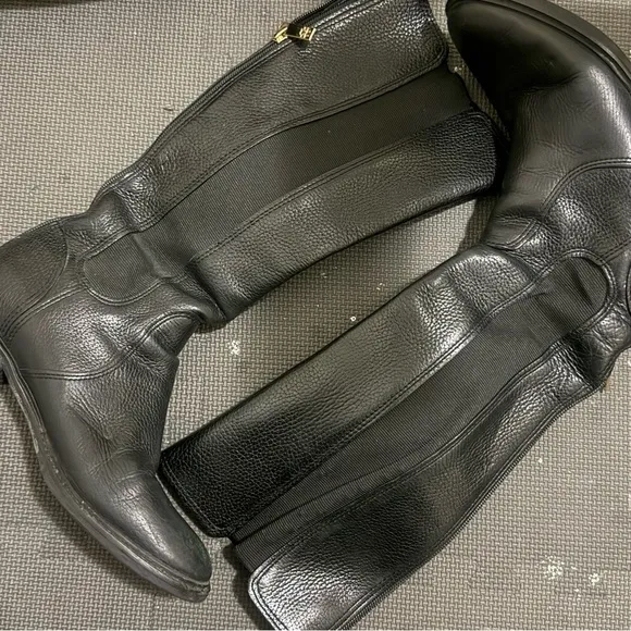 Tory Burch Black Christy Tumbled Leather Stretch Riding Boots