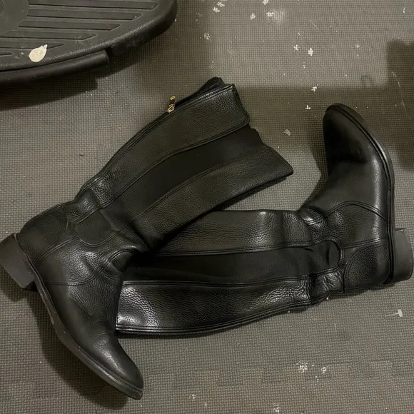 Tory Burch Black Christy Tumbled Leather Stretch Riding Boots