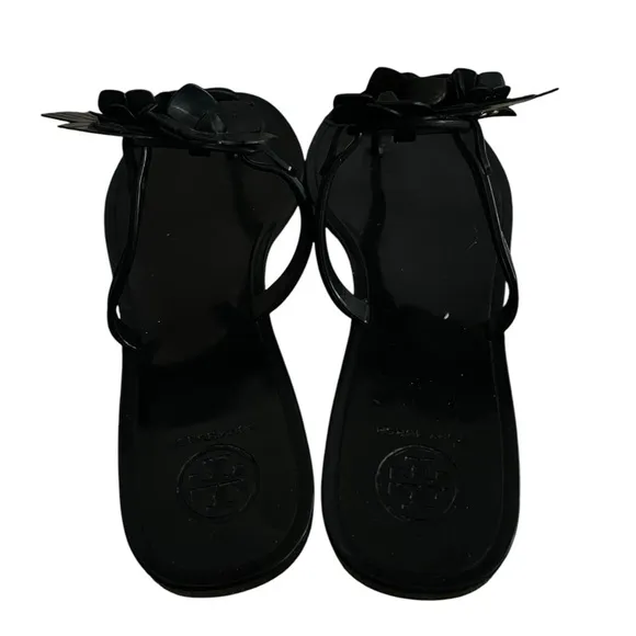 Tory Burch Black Floral Women's Jelly Sandals Size 8
