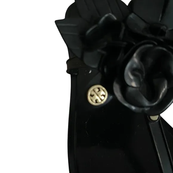Tory Burch Black Floral Women's Jelly Sandals Size 8