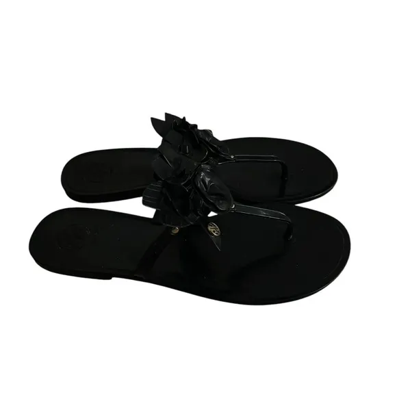 Tory Burch Black Floral Women's Jelly Sandals Size 8