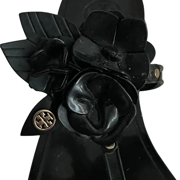 Tory Burch Black Floral Women's Jelly Sandals Size 8