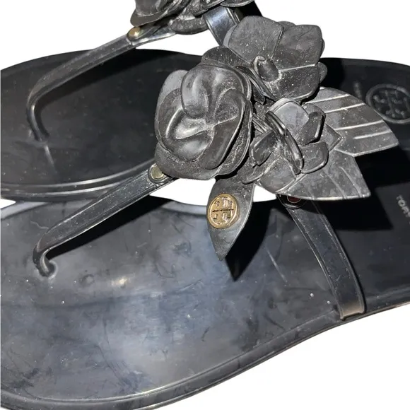 Tory Burch Black Floral Women's Jelly Sandals Size 8