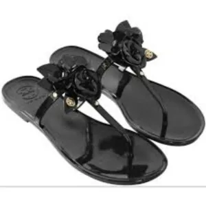 Tory Burch Black Floral Women's Jelly Sandals Size 8