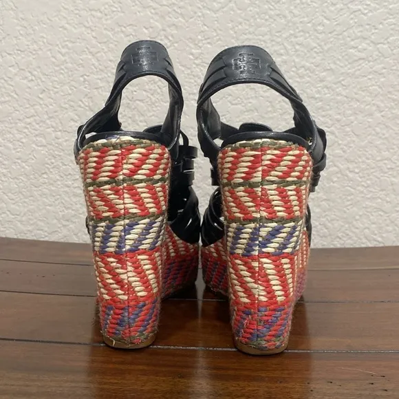 Tory Burch Blue Leather Espadrille Sandals Size 7.5