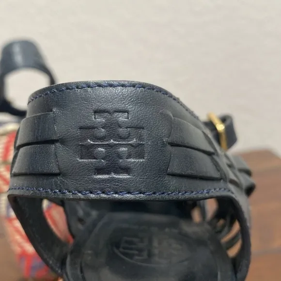 Tory Burch Blue Leather Espadrille Sandals Size 7.5