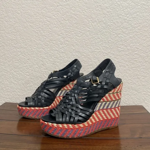 Tory Burch Blue Leather Espadrille Sandals Size 7.5