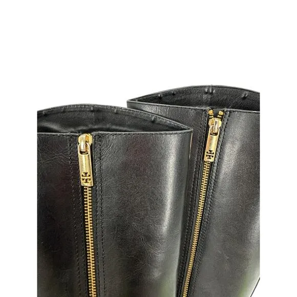 Tory Burch Boots Womens 9 Donovan Tall Equestrian Riding Black Leather