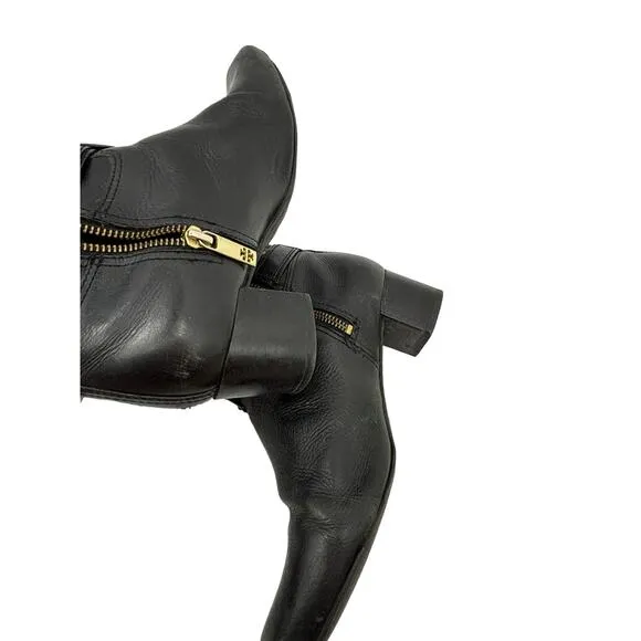 Tory Burch Boots Womens 9 Donovan Tall Equestrian Riding Black Leather