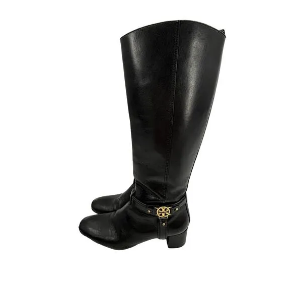 Tory Burch Boots Womens 9 Donovan Tall Equestrian Riding Black Leather