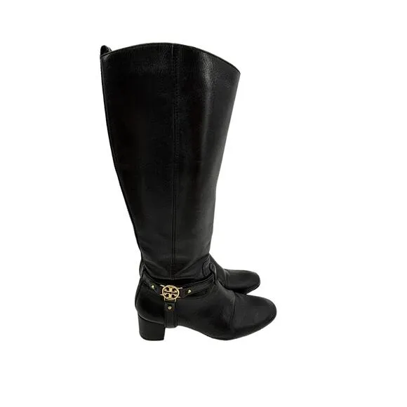 Tory Burch Boots Womens 9 Donovan Tall Equestrian Riding Black Leather