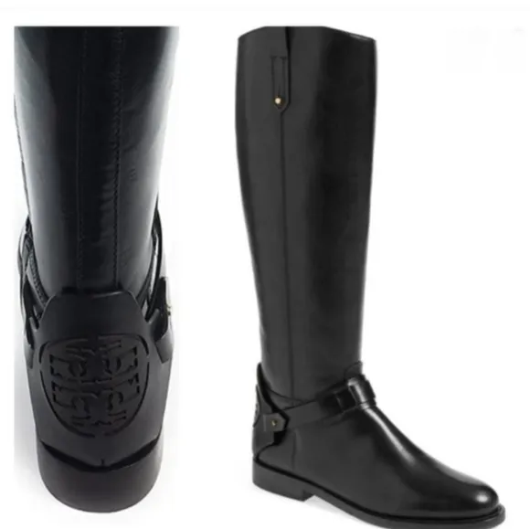 Tory Burch Colton Leather Riding Boots Galleon Leather Black Size 5.5M NWOT'S