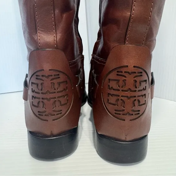 Tory Burch Derby Brown Leather Boots Size 6 1/2