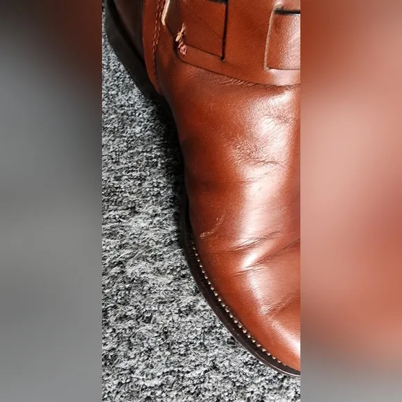 Tory Burch Derby Riding Boots Almond Galleon Antique Leather Size 6.5