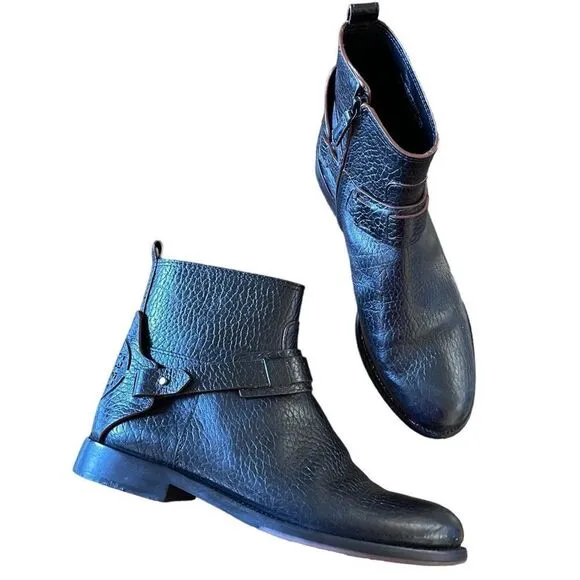 Tory Burch Derby Ankle Boots Pebble Leather Black