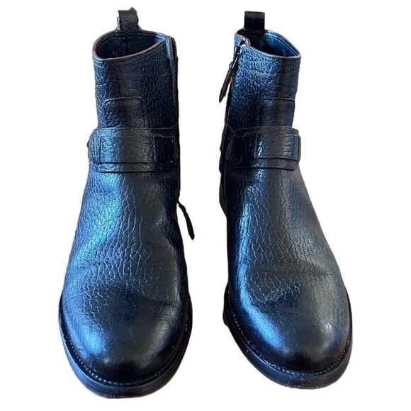 Tory Burch Derby Ankle Boots Pebble Leather Black