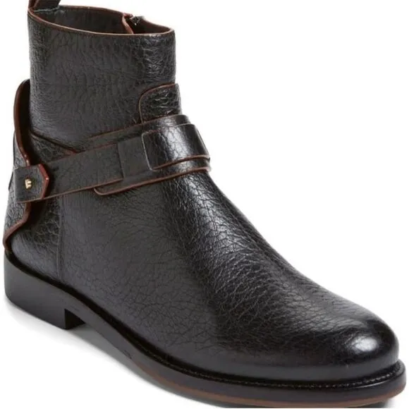 Tory Burch Derby Ankle Boots Pebble Leather Black