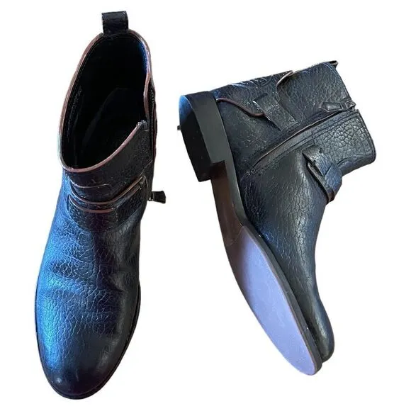 Tory Burch Derby Ankle Boots Pebble Leather Black