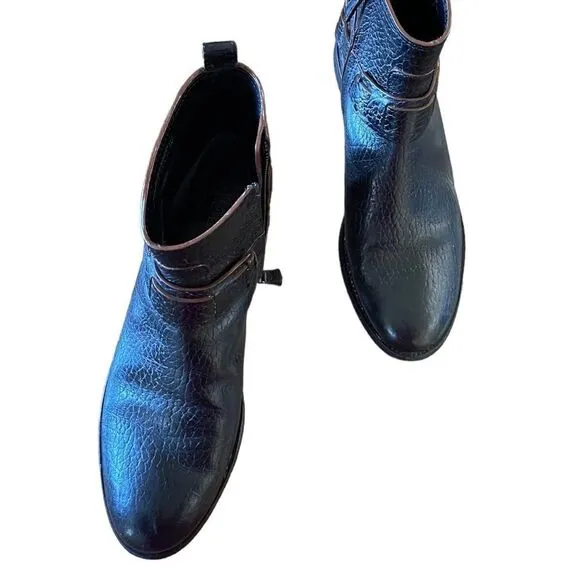 Tory Burch Derby Ankle Boots Pebble Leather Black