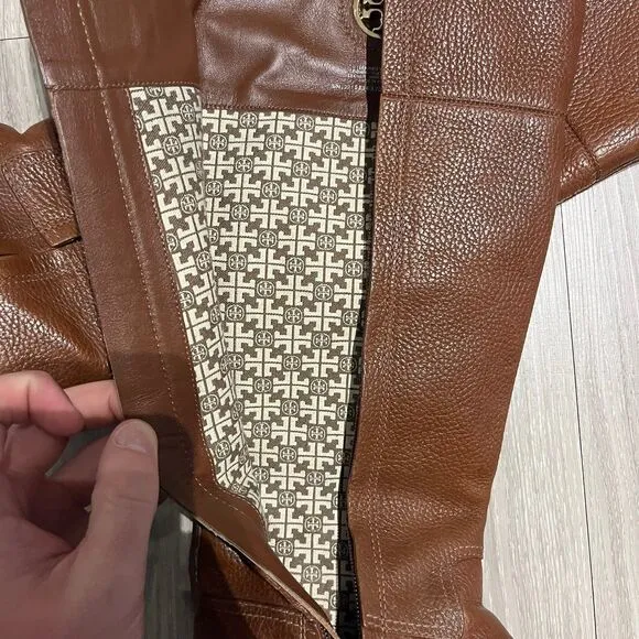 Tory Burch Junction Almond Brown Textured‎ Leather Riding Boots Women’s Sz 9 M