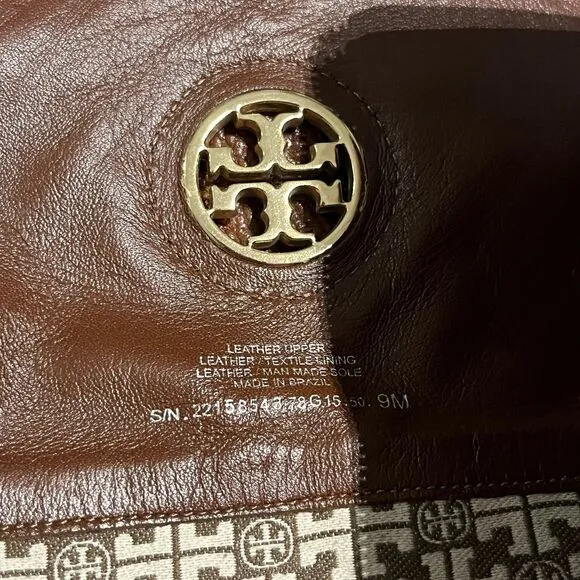 Tory Burch Junction Almond Brown Textured‎ Leather Riding Boots Women’s Sz 9 M