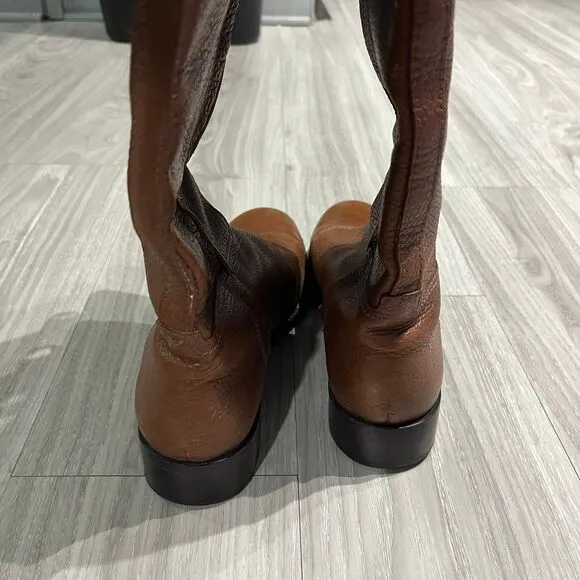 Tory Burch Junction Almond Brown Textured‎ Leather Riding Boots Women’s Sz 9 M