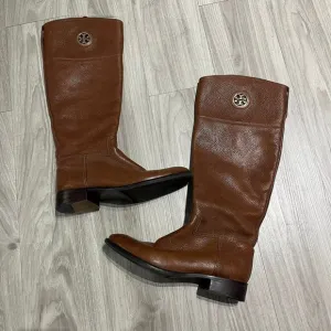 Tory Burch Junction Almond Brown Textured‎ Leather Riding Boots Women’s Sz 9 M