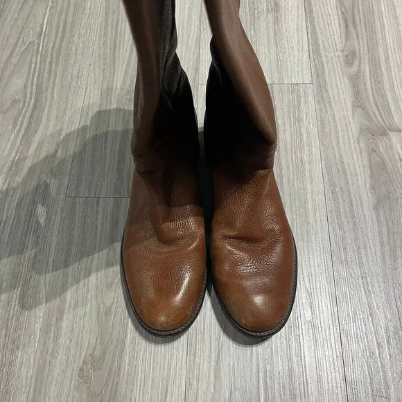 Tory Burch Junction Almond Brown Textured‎ Leather Riding Boots Women’s Sz 9 M