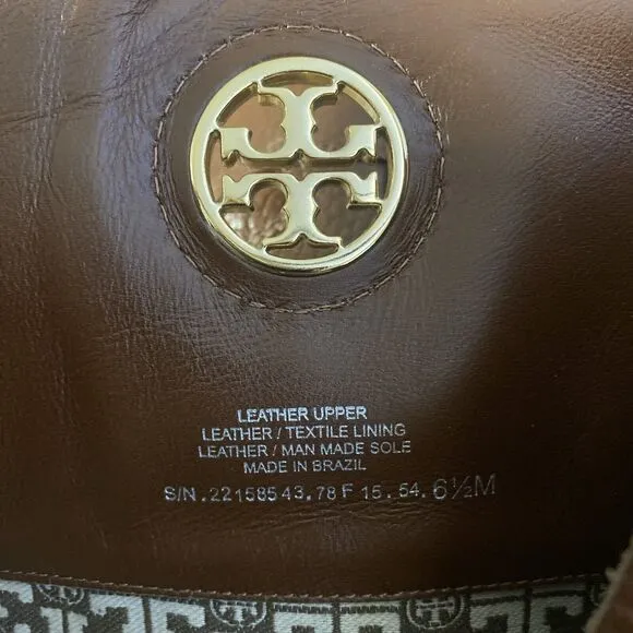 Tory Burch Junction Riding Boots Almond Brown Tall Leather Logo Round Toe 6.5