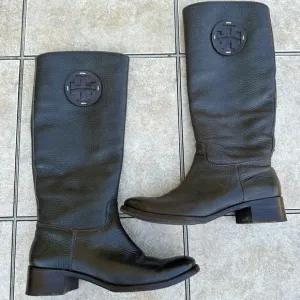Tory Burch Keaton Riding Boots Brown Leather Knee High