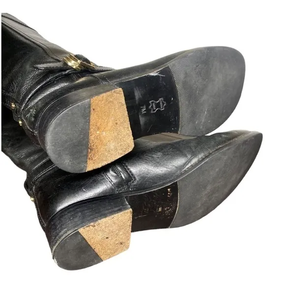 Tory Burch Logo Black Leather Riding Boots
