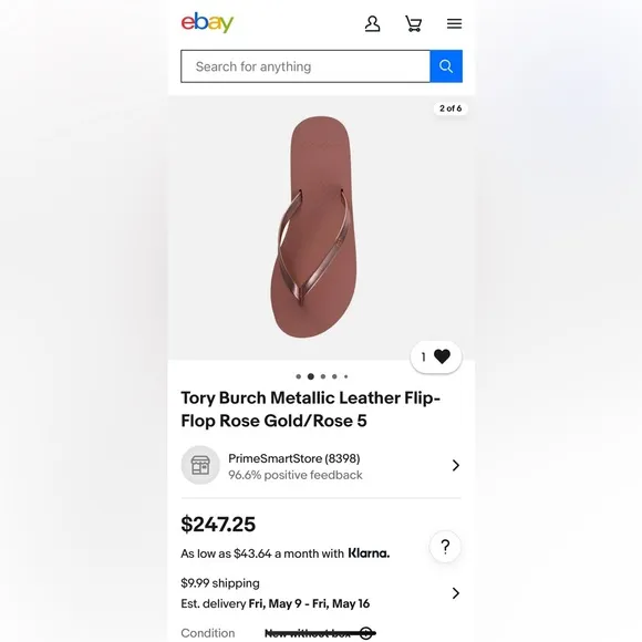 Tory Burch Metallic Leather Flip-Flop Rose Gold/Rose