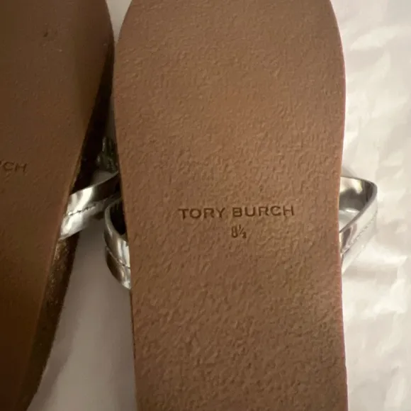 Tory Burch Miller Cloud Leather Sandal  silver Cream/Caramel  Size 9.5 -