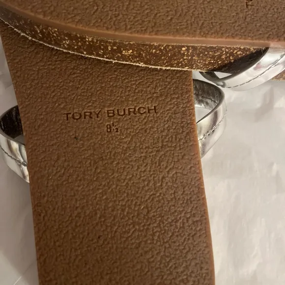 Tory Burch Miller Cloud Leather Sandal  silver Cream/Caramel  Size 9.5 -