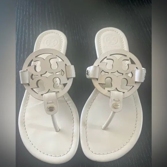 Tory Burch Miller Leather Sandals- White w/ dust bag