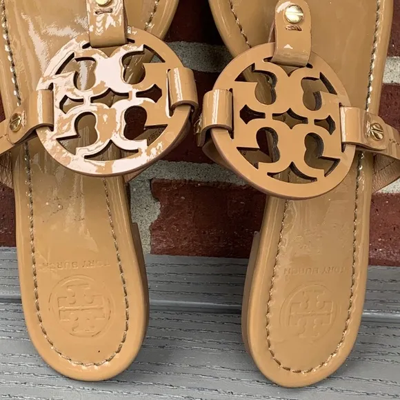 Tory Burch Miller Sandals in Tan Patent Leather