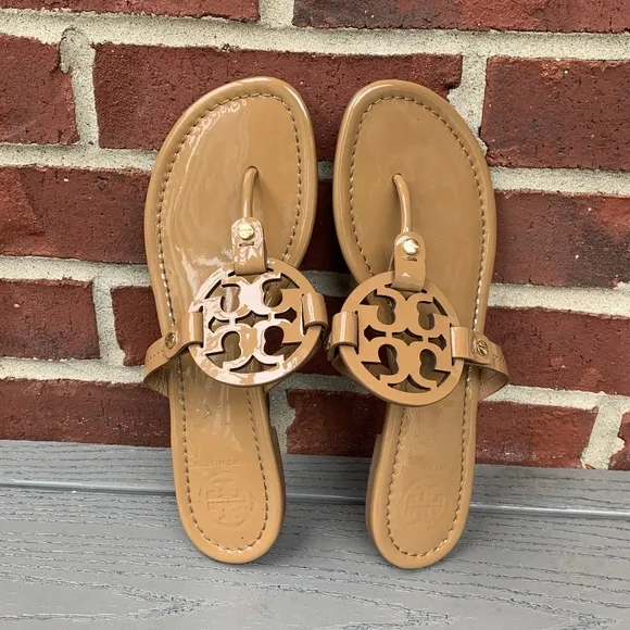 Tory Burch Miller Sandals in Tan Patent Leather