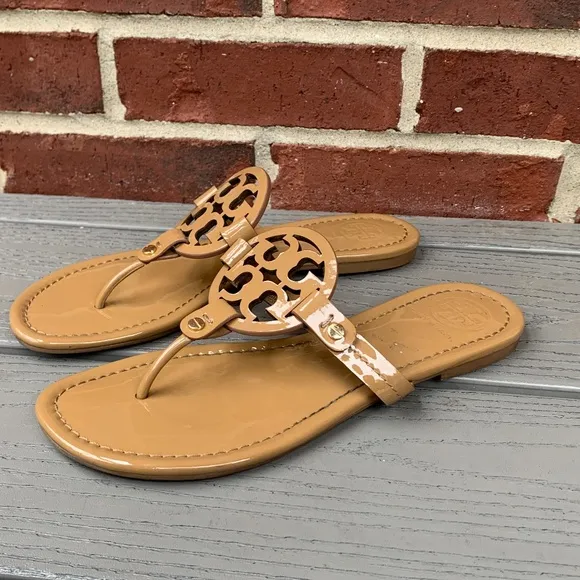 Tory Burch Miller Sandals in Tan Patent Leather
