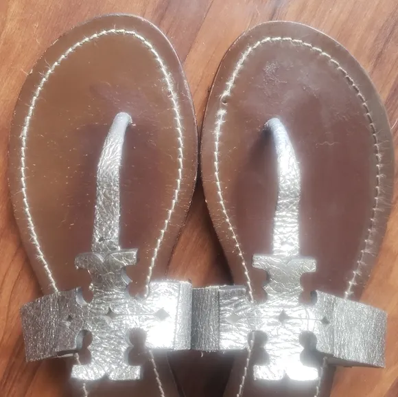 Tory Burch Moore silver Leather Thong Sandals Size 8.5