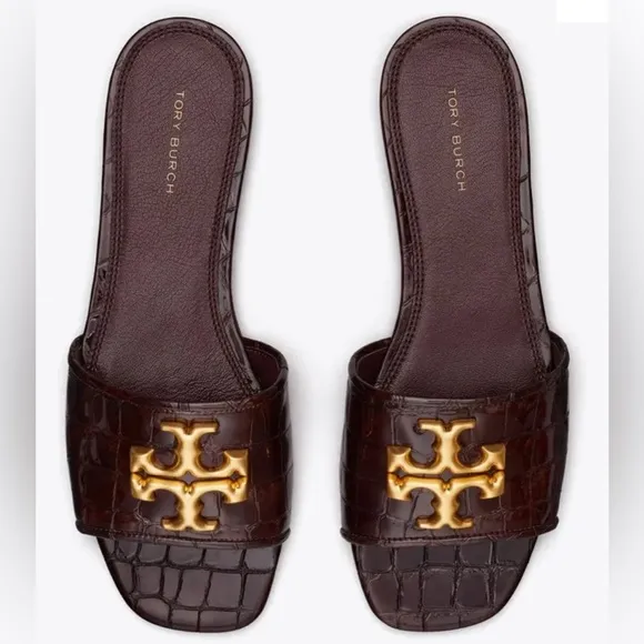 Tory Burch new work box Eleanor croc embossed slide with gold hardware size 8