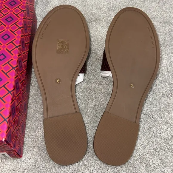 Tory Burch new work box Eleanor croc embossed slide with gold hardware size 8
