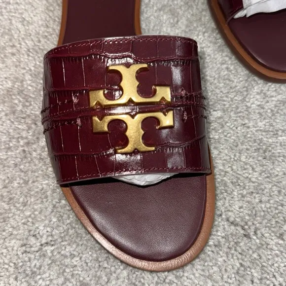 Tory Burch new work box Eleanor croc embossed slide with gold hardware size 8
