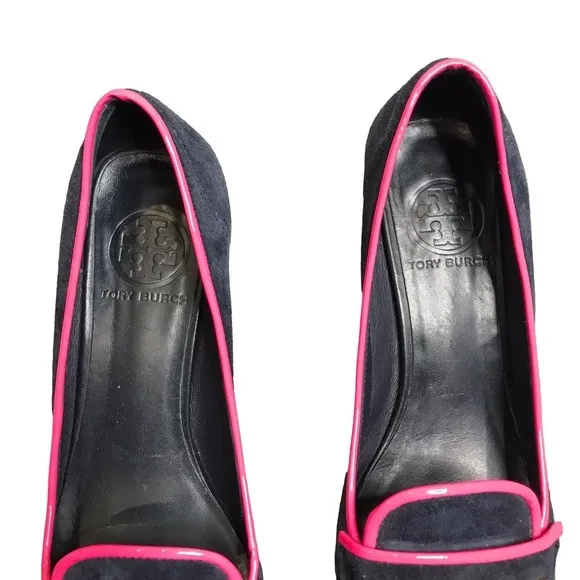 Tory Burch Nora Navy Blue/Pink Suede Loafers