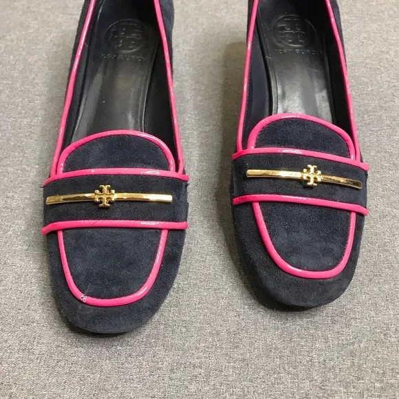 Tory Burch Nora Navy Blue/Pink Suede Loafers