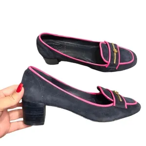 Tory Burch Nora Navy Blue/Pink Suede Loafers